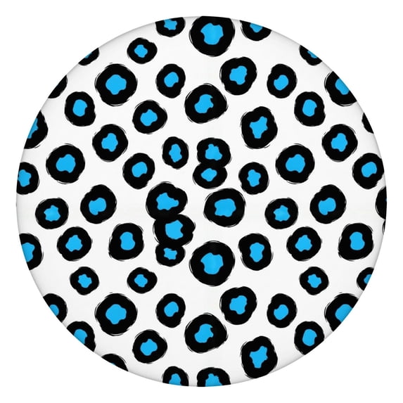Black and Blue Leopard Print Round Fitted Tablecloth with Elastic Edge, Waterproof Dining Table Cover for Indoor Outdoor Camping and Daily Use