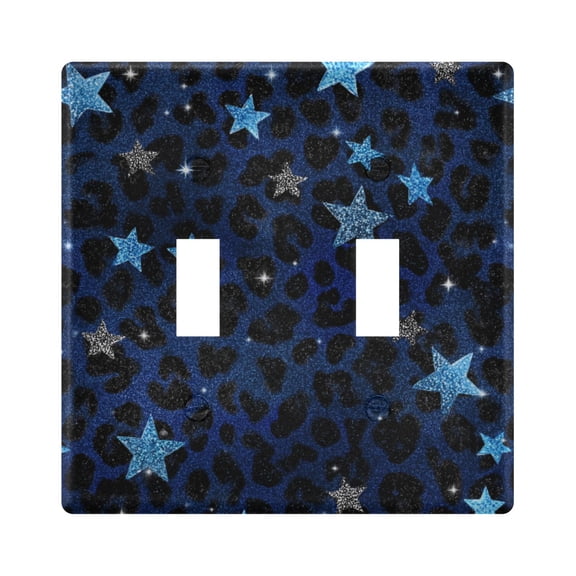 Black and Blue Leopard Print Stars Light Switch Cover Electrical Outlet Cover Replaceable Wall Plates 2-Gang