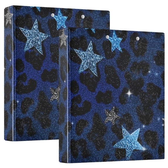 Black and Blue Leopard Print Stars Round Ring Binder 3 Rings 1.5 ...
