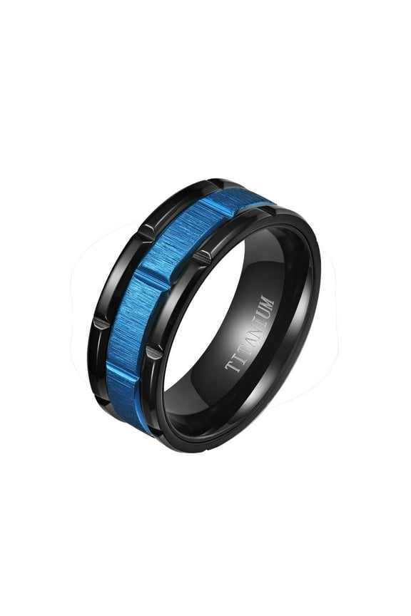 Black and Blue Matte 8mm Titanium Steel Mens Ring Men Wedding Band Man Ring