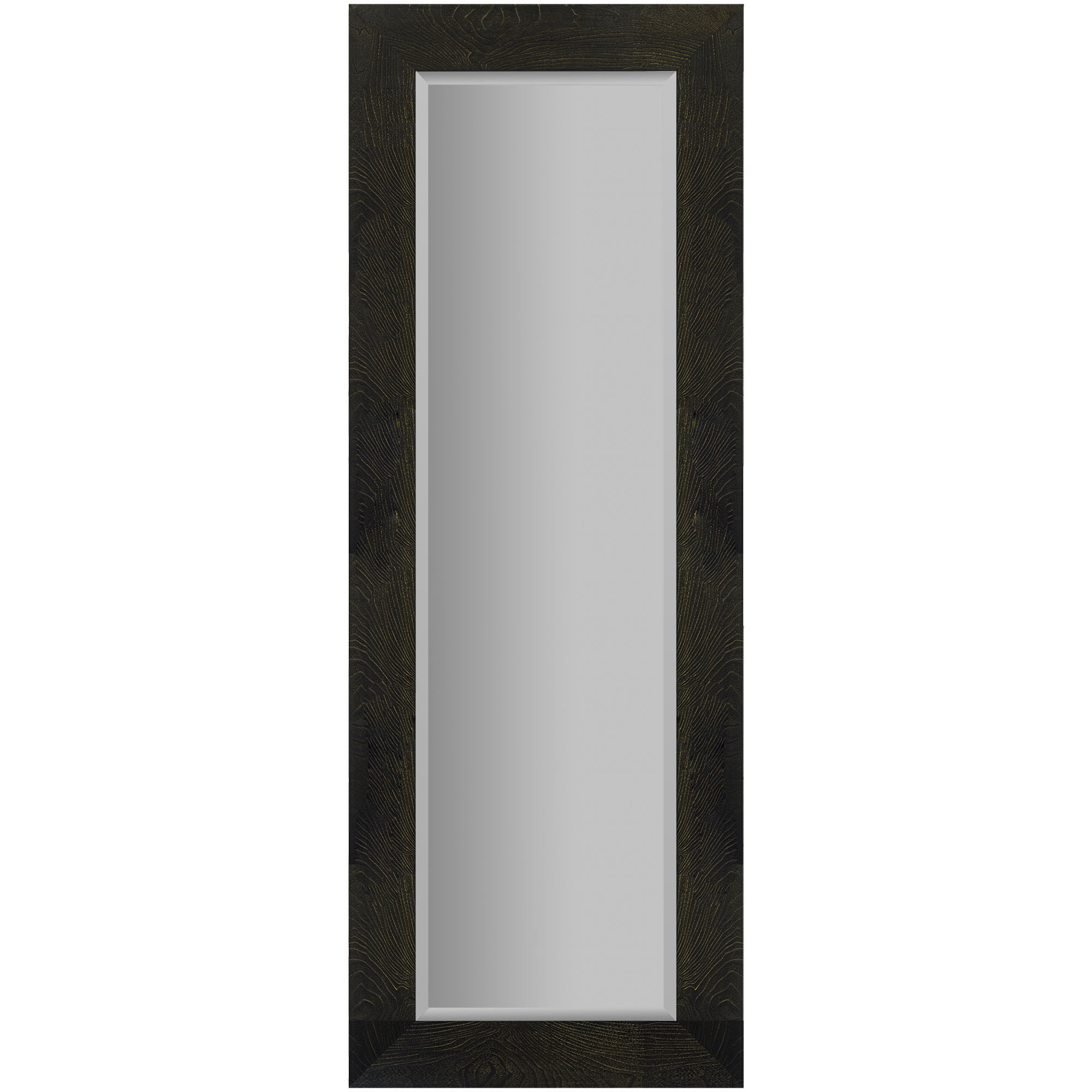 Black and Bronze Woodgrain Framed Beveled Wall or Leaner Mirror 16"x57