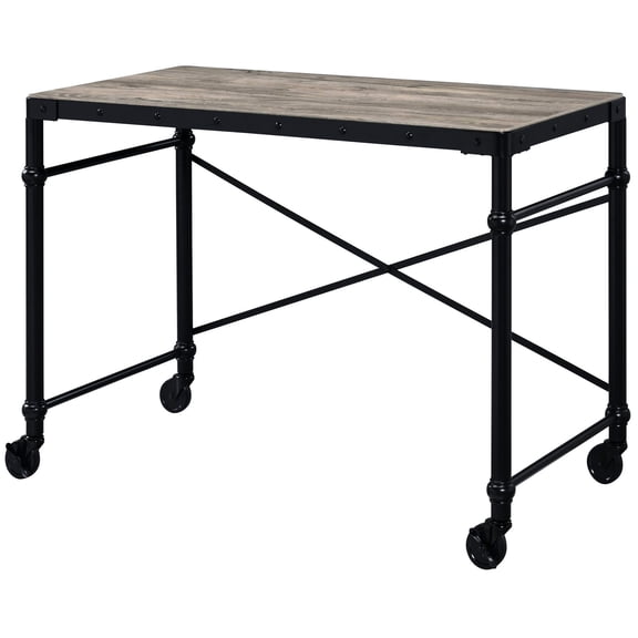Black and Brown Industrial Writing Desk with Wheels / Adaptable to Office Requirements