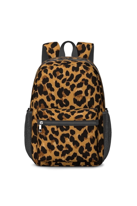 Black and Brown Leopard Print 17" School Backpacks for Teens,Waterproof Oxford Fabric,S-Shape Padded Straps for School,Travel,Hiking,Camping