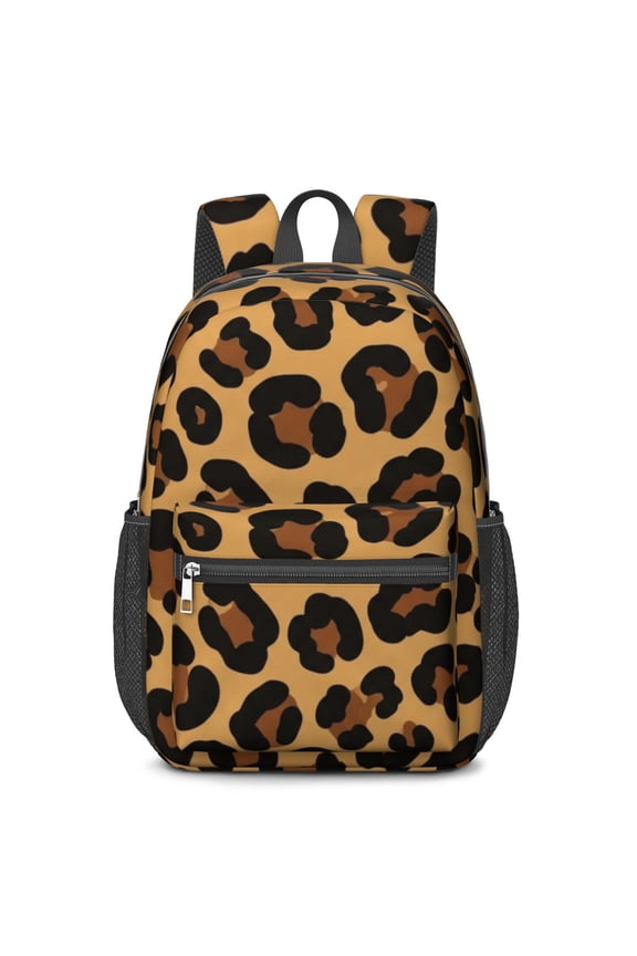 Black and Brown Leopard Print 17" School Backpacks for Teens,Waterproof Oxford Fabric,S-Shape Padded Straps for School,Travel,Hiking,Camping