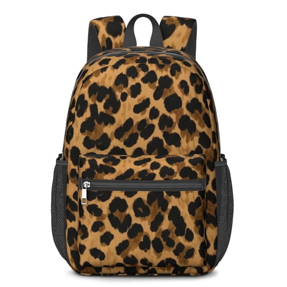 Black and Brown Leopard Print 17" School Backpacks for Teens,Waterproof Oxford Fabric,S-Shape Padded Straps for School,Travel,Hiking,Camping