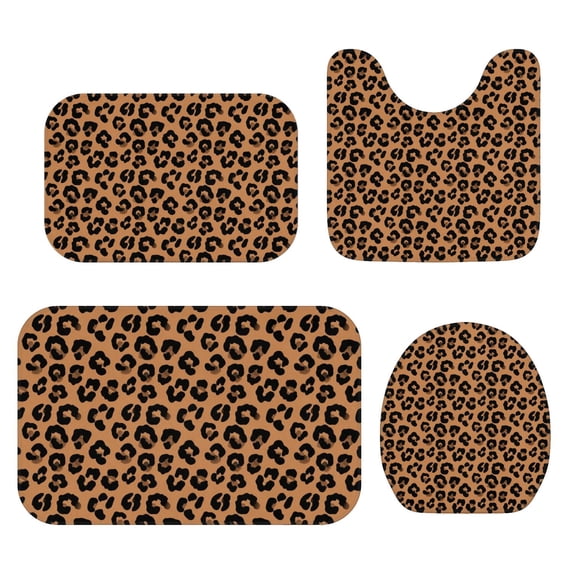 Black and Brown Leopard Print Bathroom Rug Set 4 Piece,Includes Contour,Lid Cover,Bath Mat,Non-Slip Extra Soft Absorbent Washable