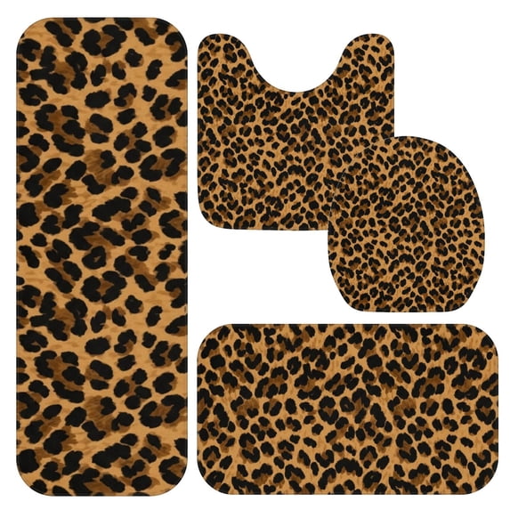 Black and Brown Leopard Print Bathroom Rug Set 4 Piece,Includes Contour,Lid Cover,Bath Mat,Non-Slip Extra Soft Absorbent Washable