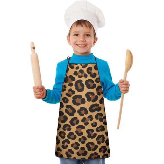 Black and Brown Leopard Print Teens Aprons, Adjustable Neck Strap, Toddler & Teens Aprons for Cooking & Baking, 19x23.6 Inches