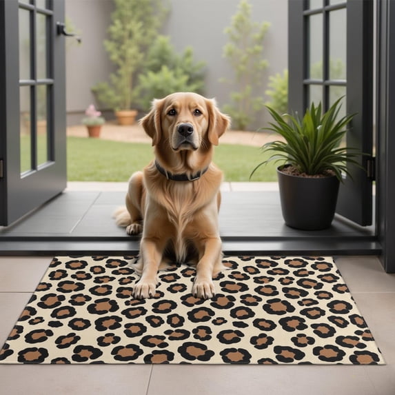 Black and Brown Leopard Print Washable Non Slip Indoor Door Mat, Decorative Entry Rug for Entrance, Bedroom, Kitchen, Bathroom, 20"x32"