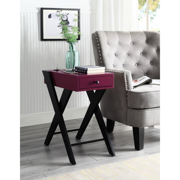 Black and Burgundy Colored Wood - Built-in USB for Charging Needs - In Any Room Setup - Drawer for Organizing