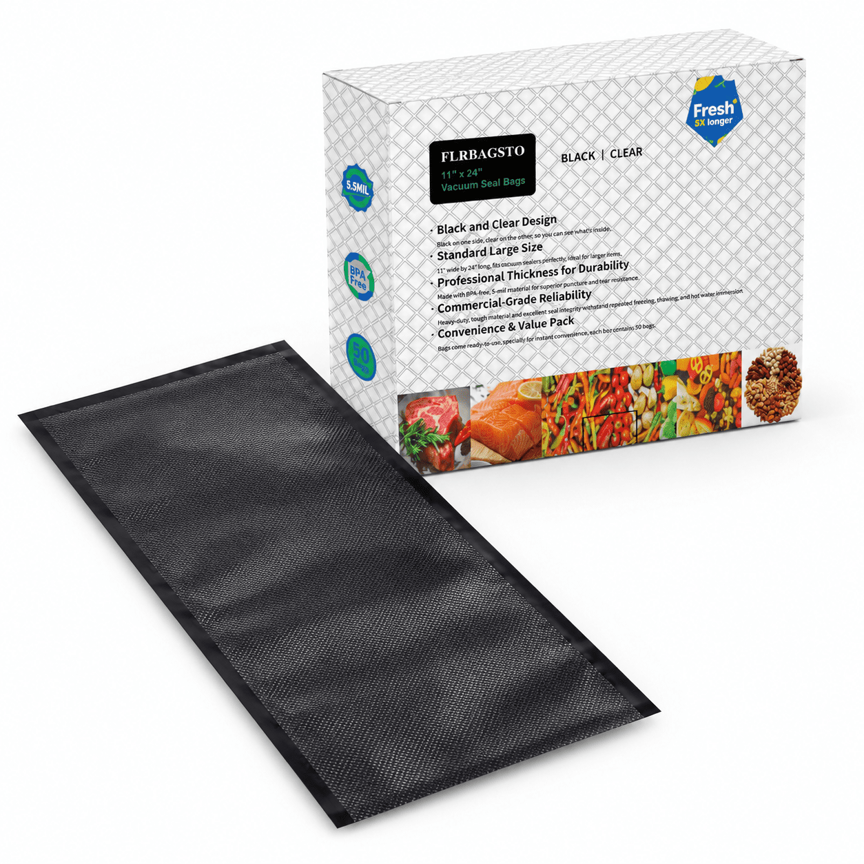 Black and Clear Vacuum Sealer Bags, 11 Inch x 24 Inch, 50 Count, Heavy ...
