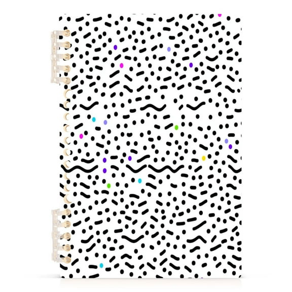 Black and Colorful Dotted A5 8.3x5.7in PP Notebook, Adjustable Rings, 60 Sheets, Diary or Journey Note