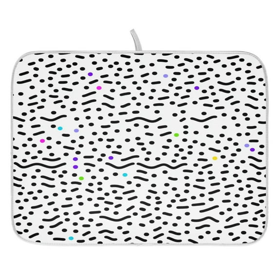 Black and Colorful Dotted Dish Drying Mat for Kitchen, Quick Drying Absorbent Soft Durable 16" x 18"