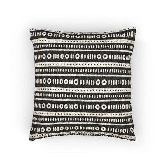 Black and Cream Binary Code Geometric Woven Pillow, Cotton-Polyester Shell, Modern Linear Home Decor