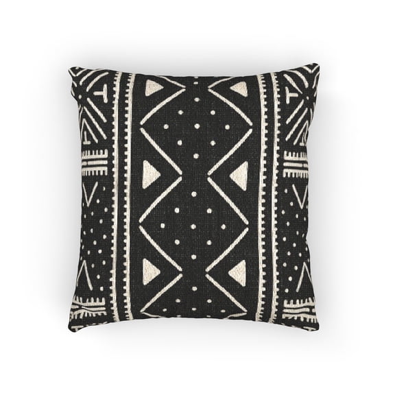 Black and Cream Geometric Triangle and Dot Woven Pillow, Cotton-Polyester Shell, for Living Room Decor