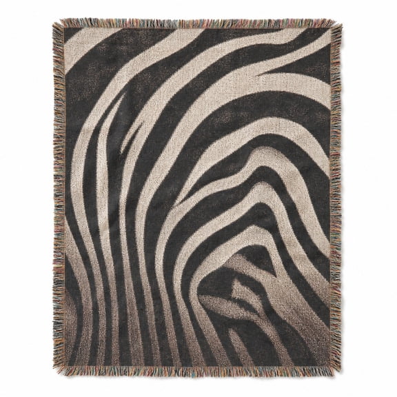 Black and Cream Zebra Stripe Woven Throw Blanket, Woven Cotton with Fringed Edges, Modern Animal Print for Bedroom or Living Room