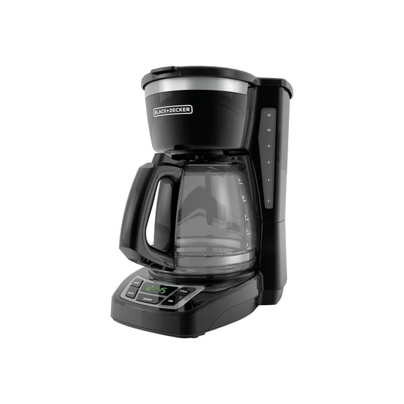 BLACK+DECKER 12-Cup Digital Coffee Maker, Programmable, Washable Basket Filter, Sneak-A-Cup, Auto Brew, Water Window, Keep Hot Plate, Black