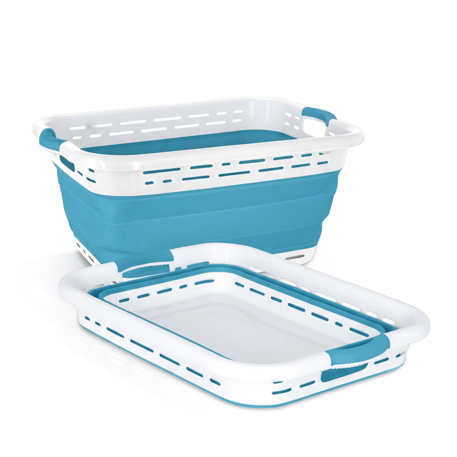 BLACK + DECKER Collapsible Laundry Basket with Handles, Space-Saving Design, Teal