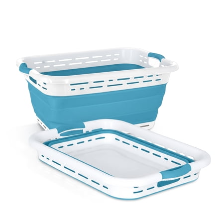 BLACK + DECKER Collapsible Laundry Basket with Handles, Space-Saving Design, Teal