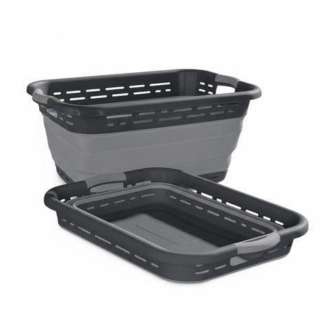 BLACK + DECKER Collapsible Laundry Basket with Handles, Space-Saving Design, Dark Gray