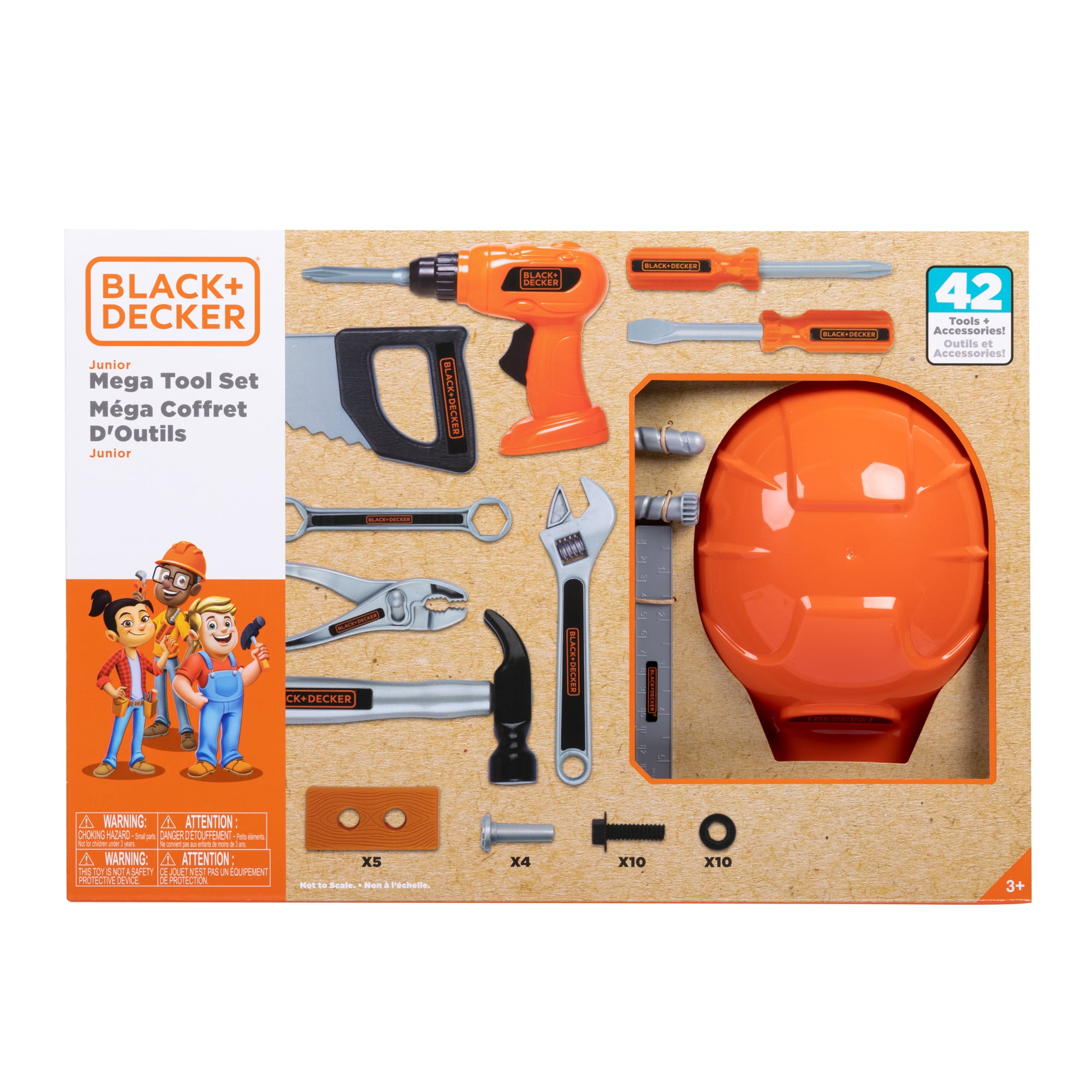JAKKS PACIFIC Black and Decker Jr Mega Tool Set Includes over 40 Tools and Accessories, Child Age 3 Year