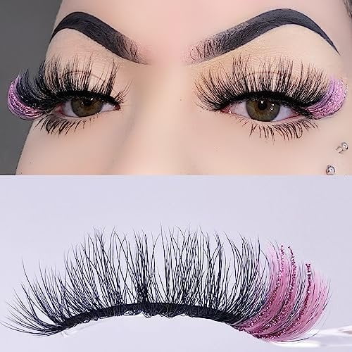 Black and False Eyelashes with Color Glitter, 1 Pair Eye Lashes for Women, Highlight the end Lashes, Black Color Lash Strip