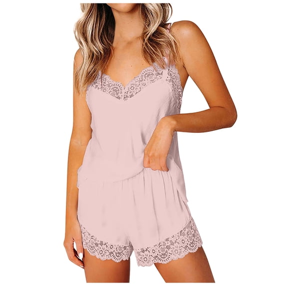Lindreshi Lingerie Sets for Women 2pc Set Women's Casual Satin Lace Housewear Suspender Vest Suit Pajamas