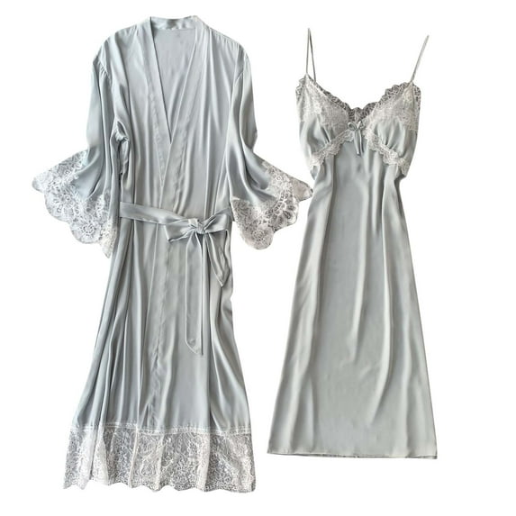 Lindreshi Womens Pajamas Sets Women's Fashion Lingerie Silk Lace Robe Dress Nightdress Nightgown Sleepwear