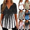thumbnail image 1 of Black and Friday Azrian Tops Saving!,Women's Fashion V-neck Print Casual Loose Short Sleeve Top Short Sleeve V-neck Top/Shirt Clearance Sale, 1 of 5