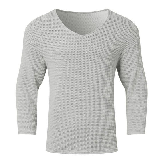 BVnarty Men's Waffle Knit Long Sleeve V-Neck T-Shirt Thermal Top Basic Shirts Gray L