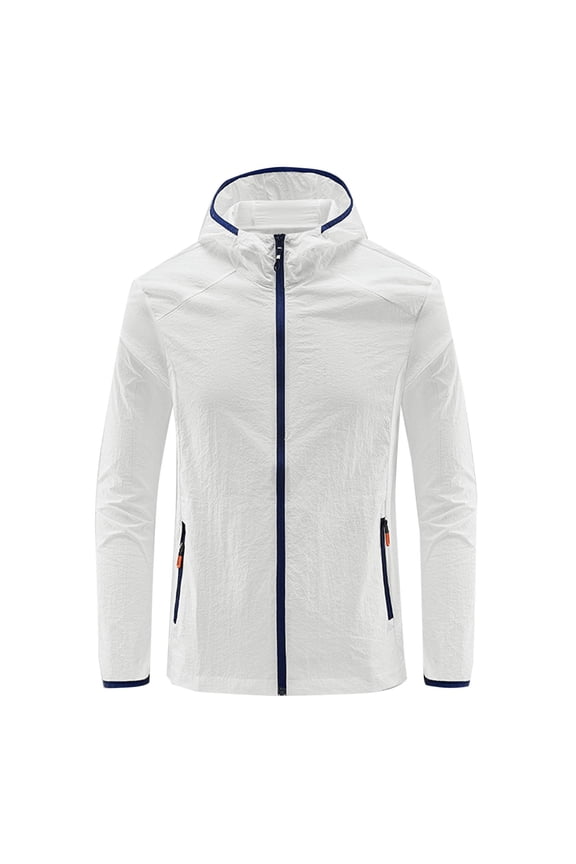 Men's Water Resistant Windbreaker Jacket Hooded Quick Dry Zipper Outdoor Sports Travel Running Cycling Hiking White XXXL