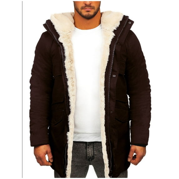 BVnarty Men's Winter Parka Jacket Faux Fleece Lined Warm Thick Hooded Long Sleeve Winter Coat Outwear (Brown,XXXXL)