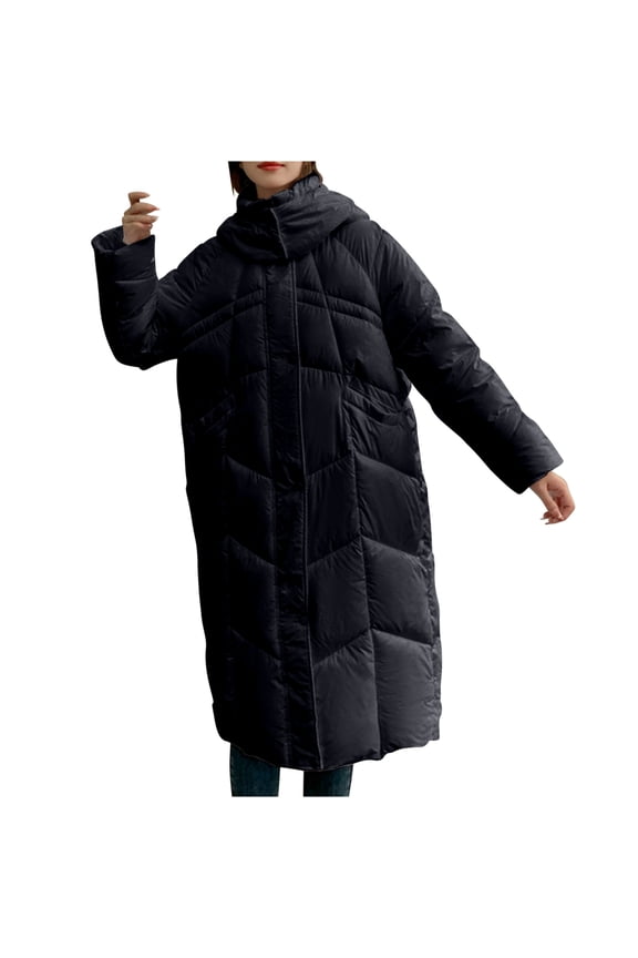 Black and Friday Best Selller Fayshow0 Women'S Down Jackets & Coats Women's Long Padded Winter Coat Padded Winter Coat Fashion Coat Black