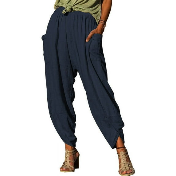 Aloohaidyvio Women's Casual Loose Wide Leg Pants High Waist Straight Cotton Linen Pants