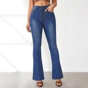 Aloohaidyvio No Boundaries Women's High Waisted Bell Bottom Bootcut Jeans Flared Wide Leg Denim Pants