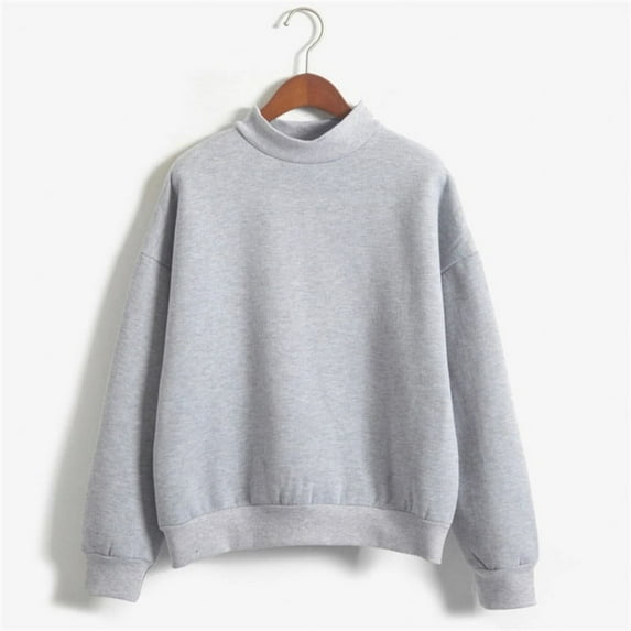 Black and Friday Clothing Sales Idoravan Casual Womens Sweatshirts Long Sleeve ,Women Color Turtleneck Long Sleeve Plus Velvet Sweatshirt Gray L