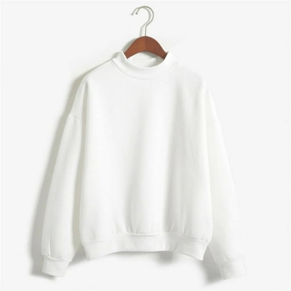 Black and Friday Clothing Sales Idoravan Casual Womens Sweatshirts Long Sleeve ,Women Color Turtleneck Long Sleeve Plus Velvet Sweatshirt White XXL