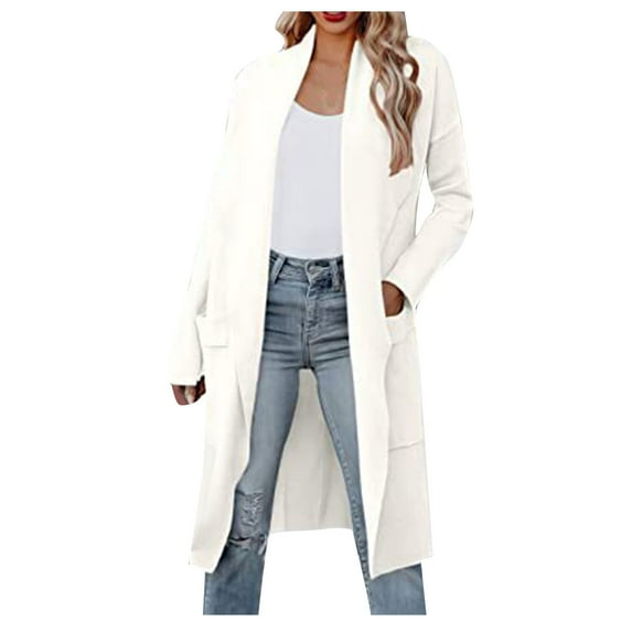 Black and Friday Clothing Sales Idoravan Coats for Women Plus Size Women's Round Neck Knitted Cardigan Loose Color Sweater White S