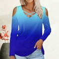 thumbnail image 1 of Black and Friday Clothing Sales Idoravan Long Sleeve Shirts for Women Winter Women's Printed Off Shoulder Fashion Long Sleeve Top Blue S, 1 of 4