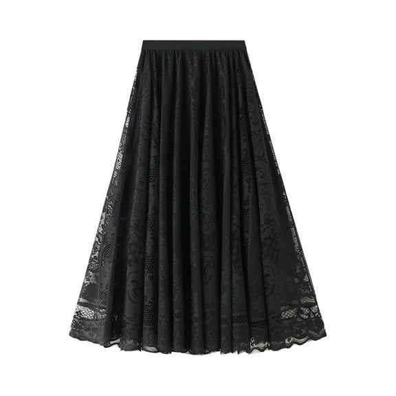 Black and Friday Clothing Sales Idoravan Pleated Skirts for Women Plus Size Womens Pleated Gauze Knee Length Skirt Adult Dancing Skirt Black