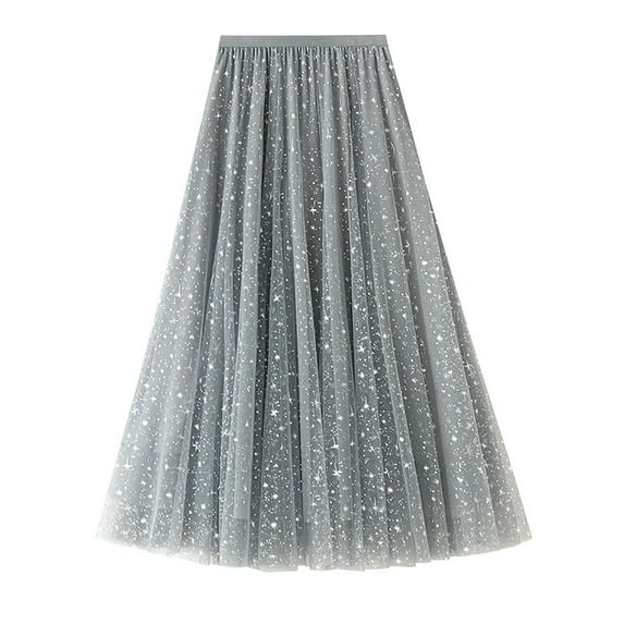Black and Friday Clothing Sales Idoravan Tulle Tutu Skirts for Women Clearance Women's Star Gauze Skirt Sequin Puffy Skirt Prom Skirt Gray
