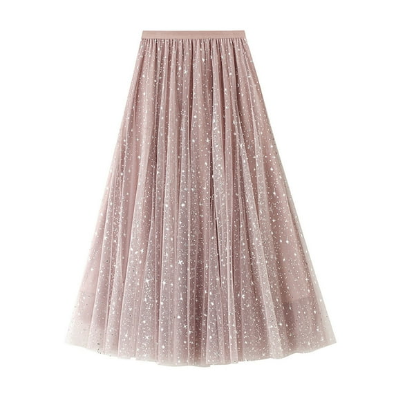 Black and Friday Clothing Sales Idoravan Tulle Tutu Skirts for Women Women's Star Gauze Skirt Sequin Puffy Skirt Prom Skirt Pink