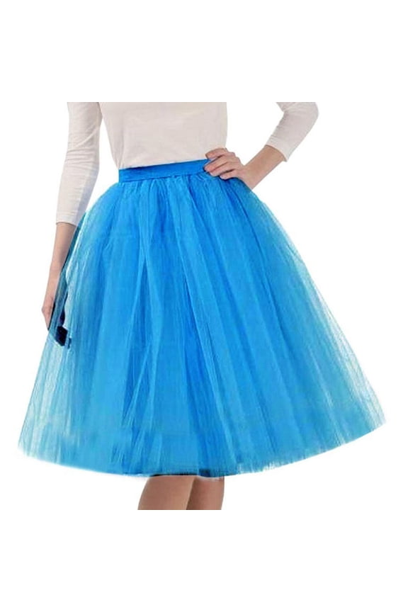 Black and Friday Clothing Sales Idoravan Tulle Tutu Skirts for Women Womens Pleated Gauze Knee Length Skirt Adult Dancing Skirt Sky Blue