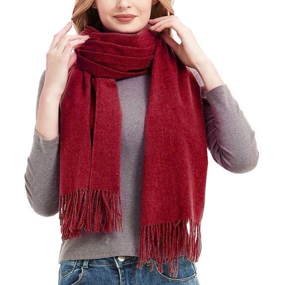 Black and Friday Clothing Sales Idoravan Women's Knit Scarf Women's Fashion Winter Warm Scarf Solid Color Scarf Tassel Knitted Scarf Wine