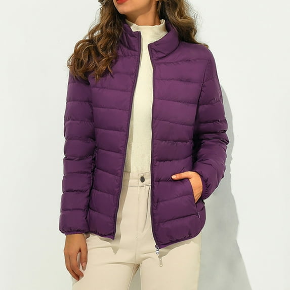 Black and Friday Clothing Sales Idoravan Women's Quilted Puffer Coat,Women Casual Solid Jacket Outdoor Plus Size Windproof Loose Coat Purple XXXXL
