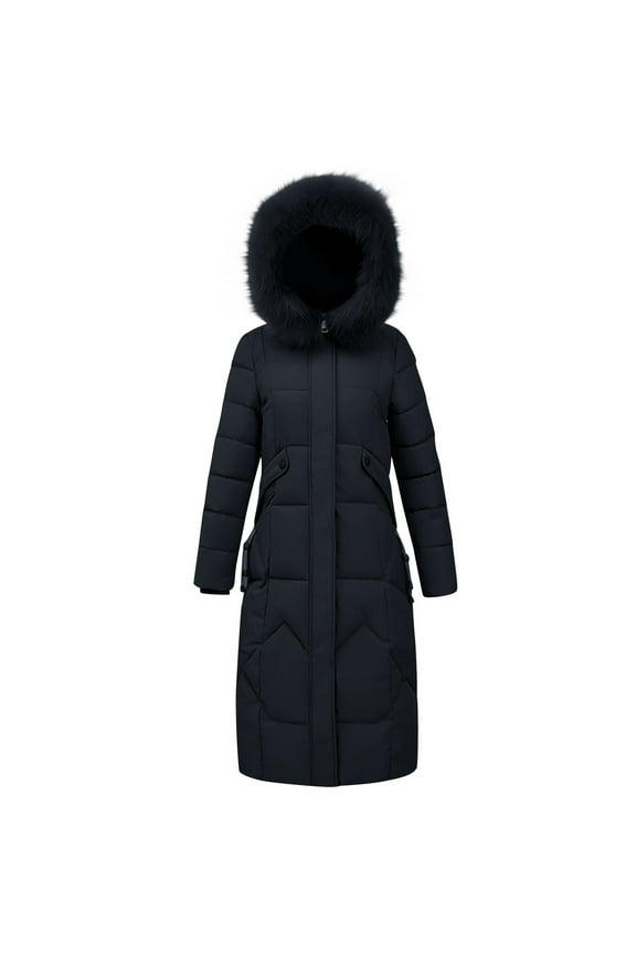 Black and Friday Clothing Sales Idoravan Women's Quilted Puffer Coat,Women Solid Casual Thicker Winter Slim Down Lammy Jacket Coat Overcoat black XXL