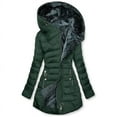 thumbnail image 1 of Black and Friday Clothing Sales Idoravan Women's Quilted Puffer Coat,Women's FALL and Winter Clothing, Solid Color Hooded Plush Cotton Green XXL, 1 of 5