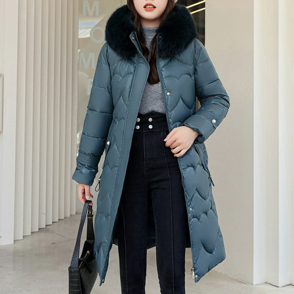 Black and Friday Clothing Sales Idoravan Women's Quilted Puffer Coat,Women's Fashion Thick Long-Sleeved Hooded Jacket In Cotton-Padded Jacket Blue M