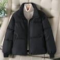 thumbnail image 1 of Black and Friday Clothing Sales Idoravan Women's Quilted Puffer Coat,Women's Loose Casual Standing Collar Thickened Warm Short Bread Jacket Black S, 1 of 4