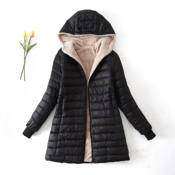 Black and Friday Clothing Sales Idoravan Women's Quilted Puffer Coat,Women's Plus Fleece Cotton Jacket Warm Lamb Fleece Top Coat Sweater Coat Black S